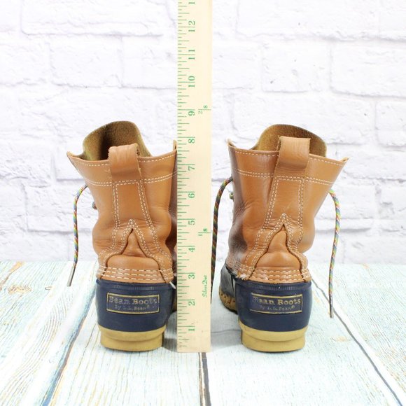 LL Bean Brown Leather Lace Up Round Toe Ankle Duck Boots Size 9 Medium - Picture 6 of 9
